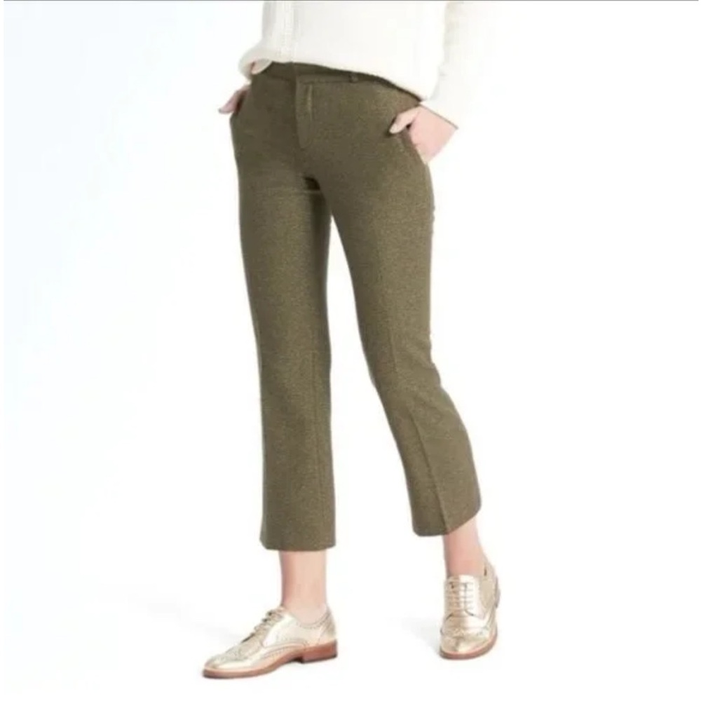 Banana Republic Logan Crop Green Gold Accents Wool Trousers Pants 14